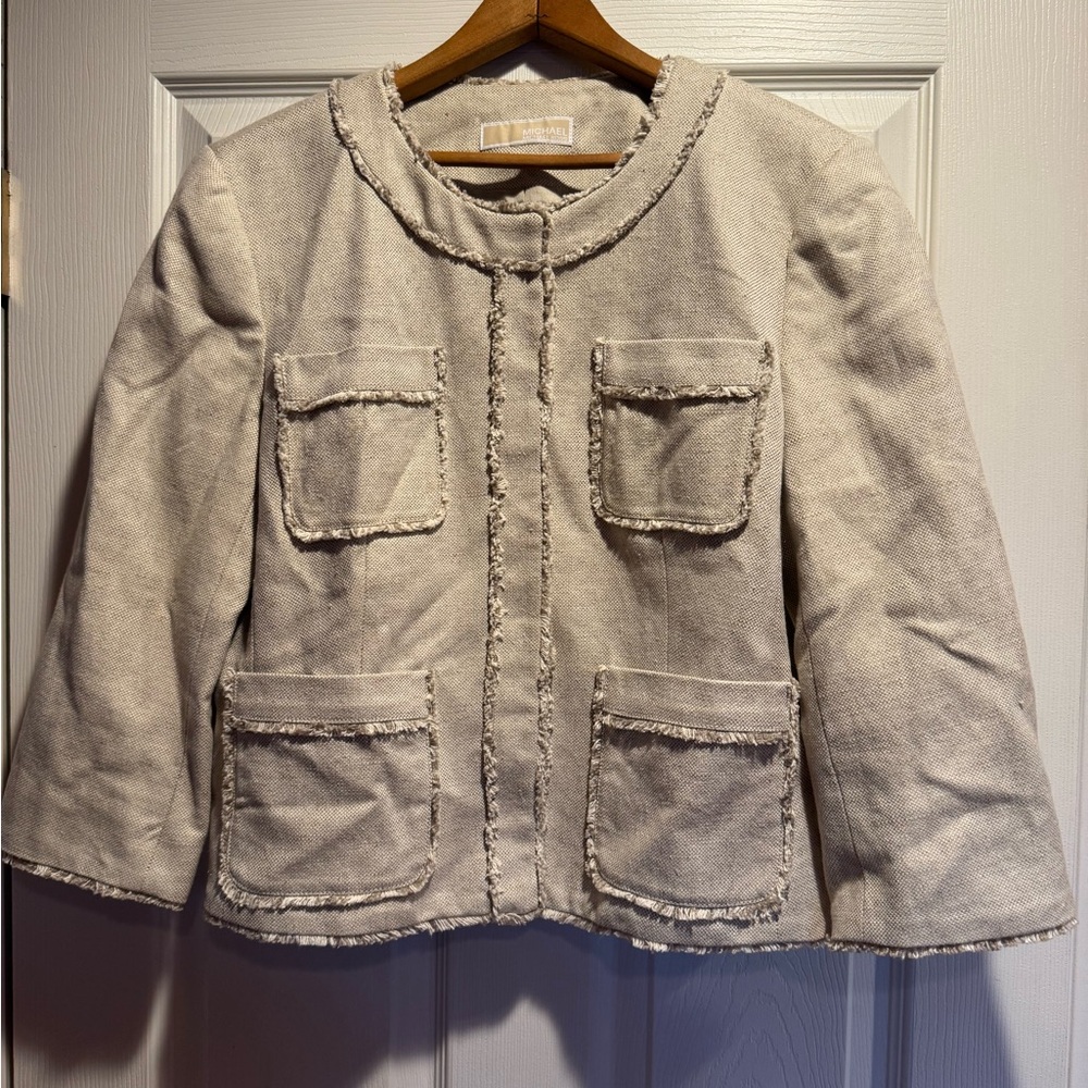 Michael Kors Beige Jacket with Fringe Sz L